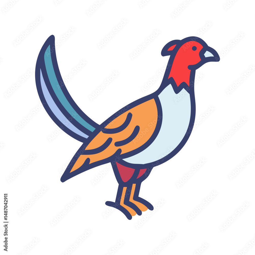Obraz premium Stylized pheasant icon on black background, line art illustration