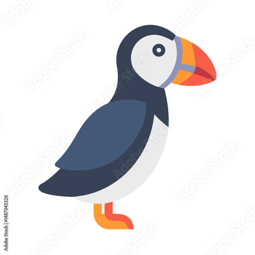 Colorful puffin bird in a minimalist style illustration