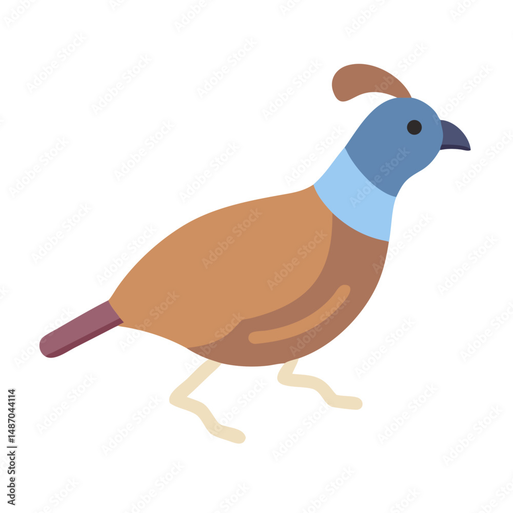Fototapeta premium Flat vector illustration of a cute quail bird icon