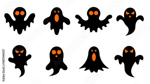 set of halloween ghost vector on tranparent background