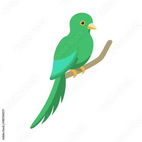 Green quetzal bird perched on a tree branch icon