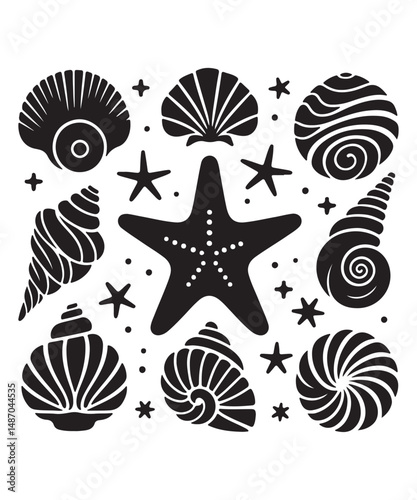 Starfish silhouettes vector illustration, isolated on a white background.