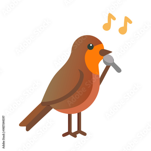 Cartoon singing bird with microphone on black background design