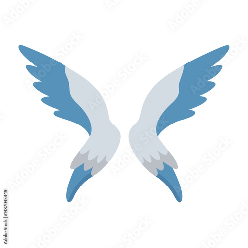 Stylized blue and white wings graphic on black backdrop