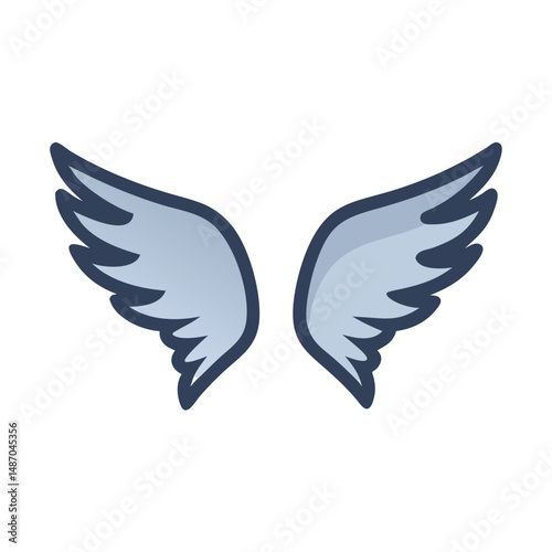 Elegant Blue Wings on Black Background, Flat Style Graphic
