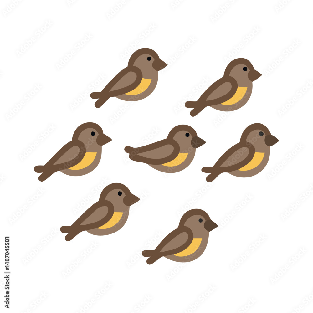 Fototapeta premium Seven stylized birds in a simple flat geometric design