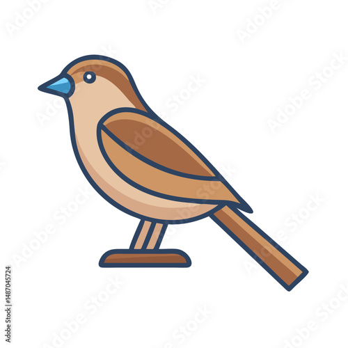 Stylized Sparrow Illustration on Black Background with Linear Details