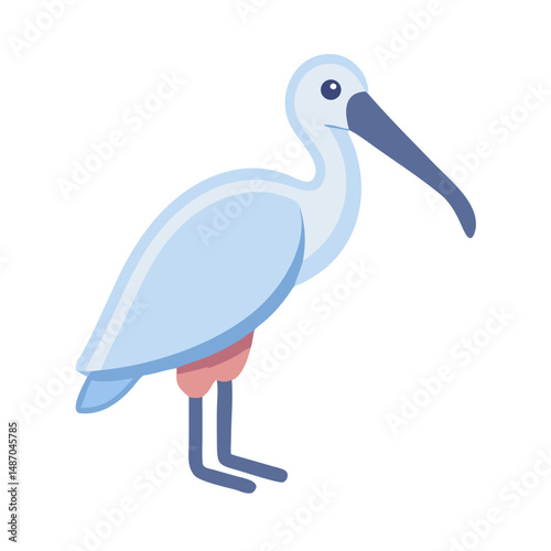 Stylized white ibis bird illustration with long curved beak