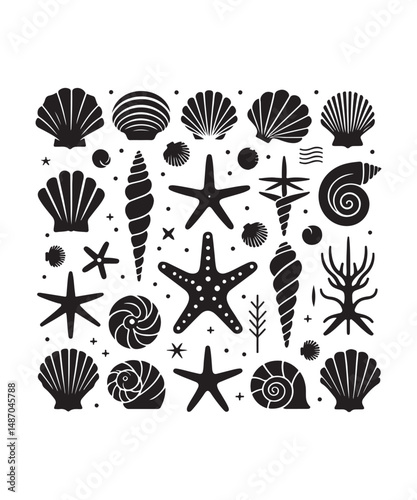 Starfish silhouettes vector illustration, isolated on a white background.