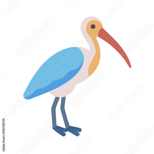 Flat design illustration of an American white ibis bird