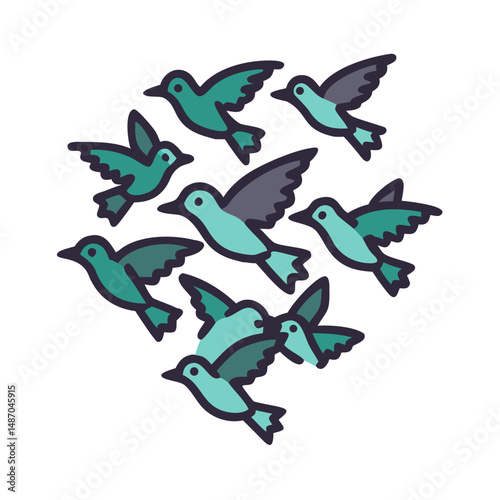 Stylized flock of birds flying in circular formation