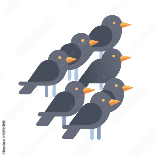 A flock of stylized birds against a dark background