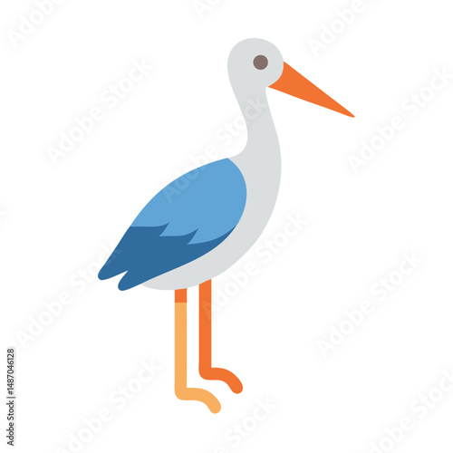Flat icon illustration of a stylized stork on black