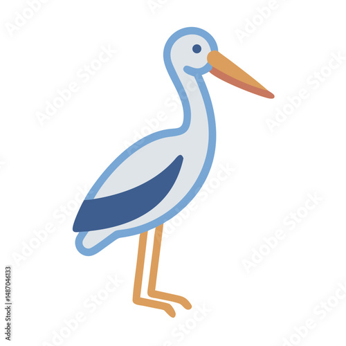 Stylized stork illustration with long beak on black background