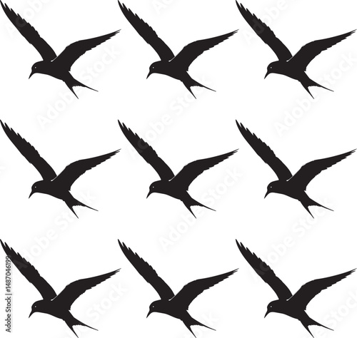 Vector silhouettes of flying Arctic Tern birds abstract geometric.  