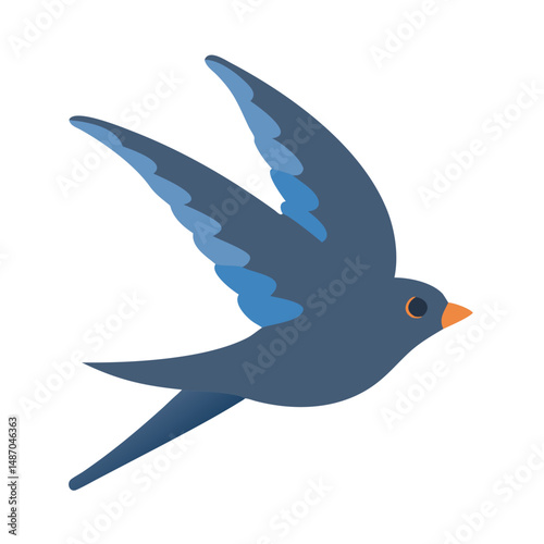Stylized blue swallow in flight on black background