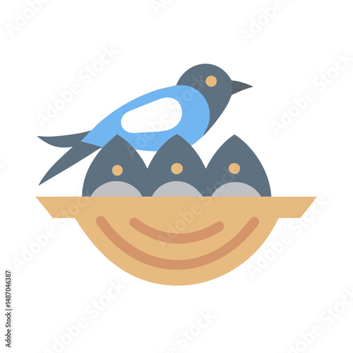 Flat design illustration of a bird feeding its chicks