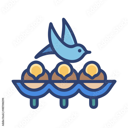 A bird tending to its nest with eggs