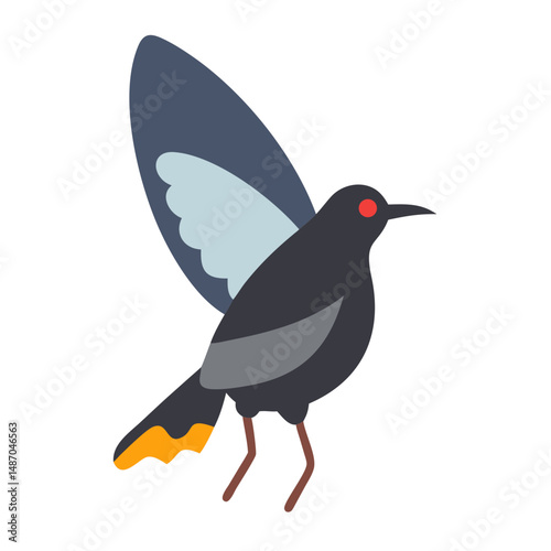 Flat illustration of a black bird taking flight
