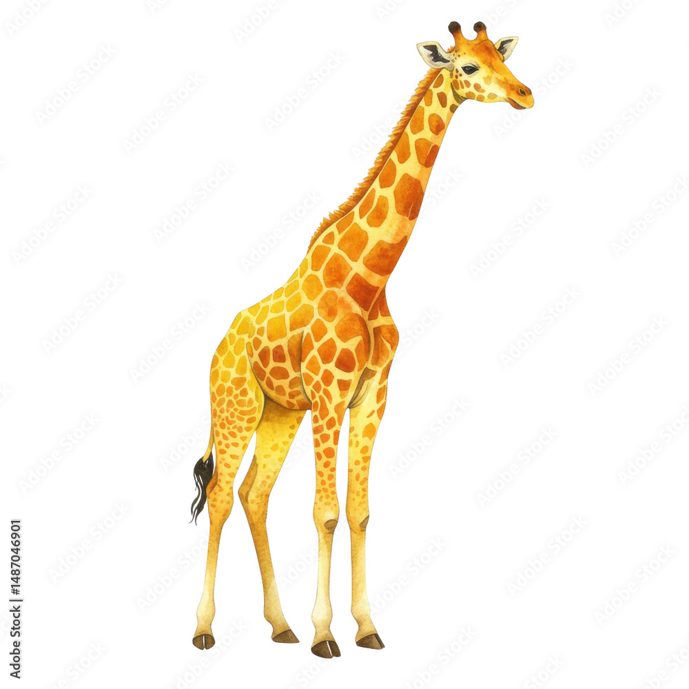 Naklejka premium Illustration of a giraffe standing tall against a seamless black background