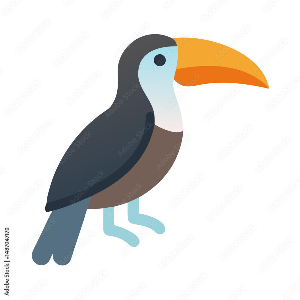 Naklejka premium Flat vector illustration of toucan isolated on black background