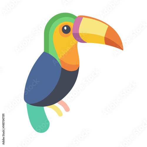 Flat design colorful toucan on black background illustration art