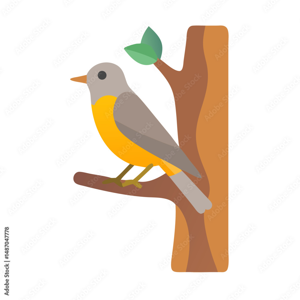 Fototapeta premium Flat illustration of a bird perched on tree branch