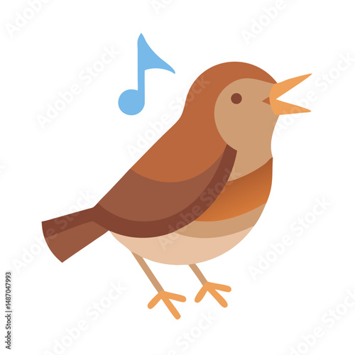Singing bird with musical note in flat design style