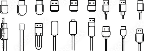 Set of different usb connector types isolated on a white background