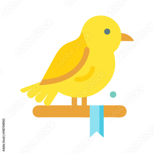Flat graphic of a canary bird perched on branch