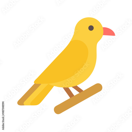 Flat yellow canary illustration on a branch isolated vector