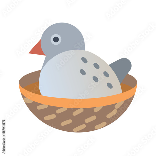 Cute pigeon sitting in a nest simple illustration style
