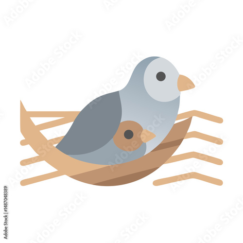 Mother bird and baby in nest flat illustration