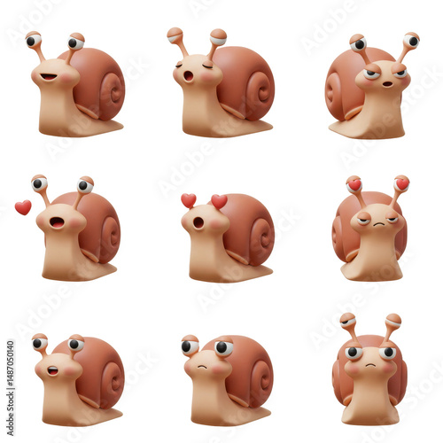 Cartoon snail characters with various expressions set against a dark background