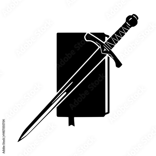 Black Sword & Bible Icon - Vintage Illustration