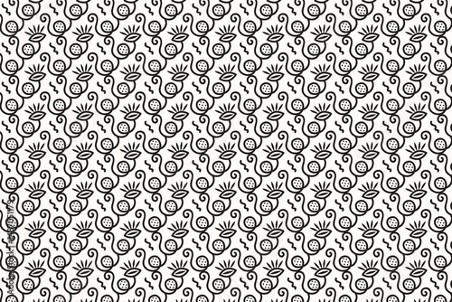 vector seamless floral outline cute pattern. geometric shape black pattern illustration, abstract background, textile, fabric 
