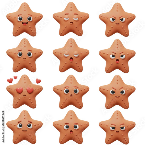 Collection of cartoon starfish characters with various expressions