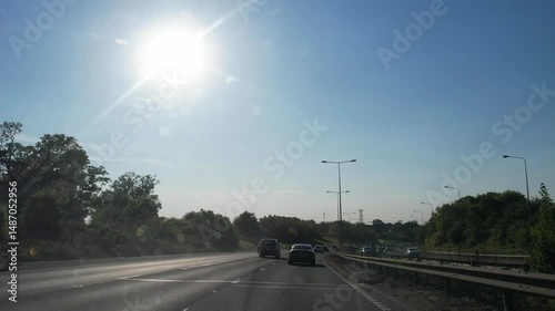 Dash Cam Footage of London to Luton M1 Travel on British Motorways of England UK During Sunny Day, May 10th, 2025