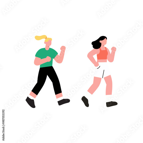 Two women jogging in sportswear, a fun and active lifestyle illustration.