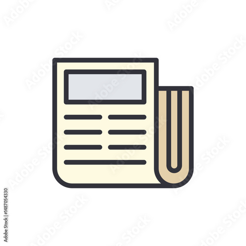 Isolated Newspaper Icon With Headlines And Folded Edge On Transparent