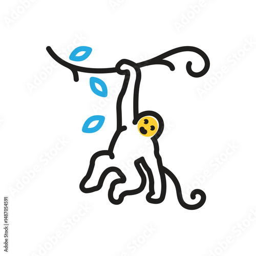 Multi color icon for monkey on tree