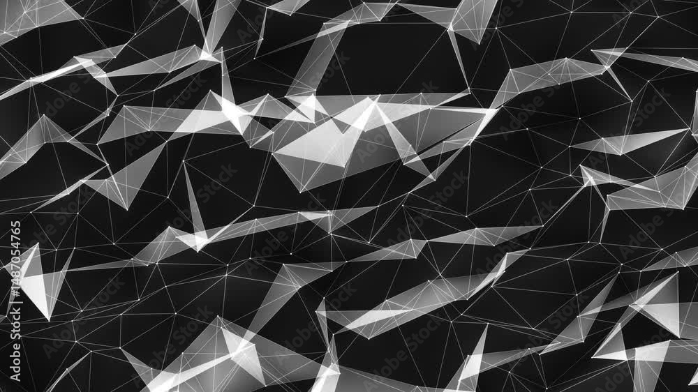 Abstract white color geometric background animation. Movement of connected lines and dots.
