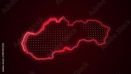 3D Moving Neon Red Slovakia Map Borders Outline Loop Background
