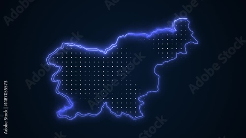 Neon Blue Slovenia Map Borders Outline Loop Background