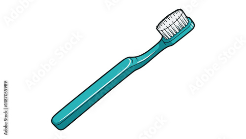 Toothbrush Vector Illustration – Dental Hygiene Concept with Blue Plastic Toothbrush Isolated on White Background in Flat Minimal Style