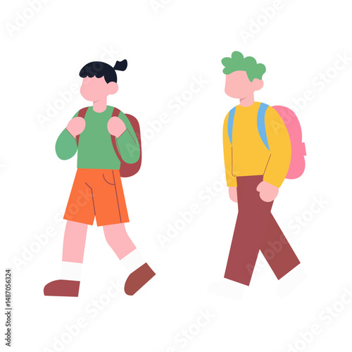 Two children walking to school with backpacks.