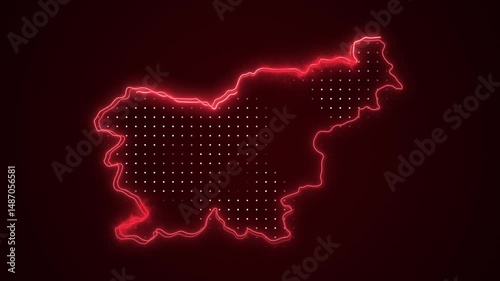 Neon Red Slovenia Map Borders Outline Loop Background