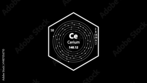 cerium chemical element periodic table on background.  animated periodic table.Shows name, atomic weight and element number.