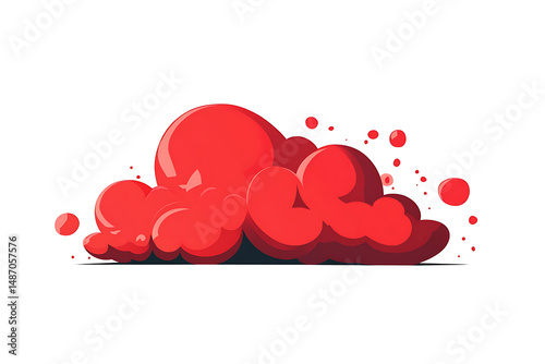 Vibrant red cloud with circular shapes and splashes against a white background