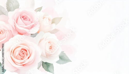 Delicate watercolor painting of pink roses bouquet perfect for wedding invitations or romantic designs